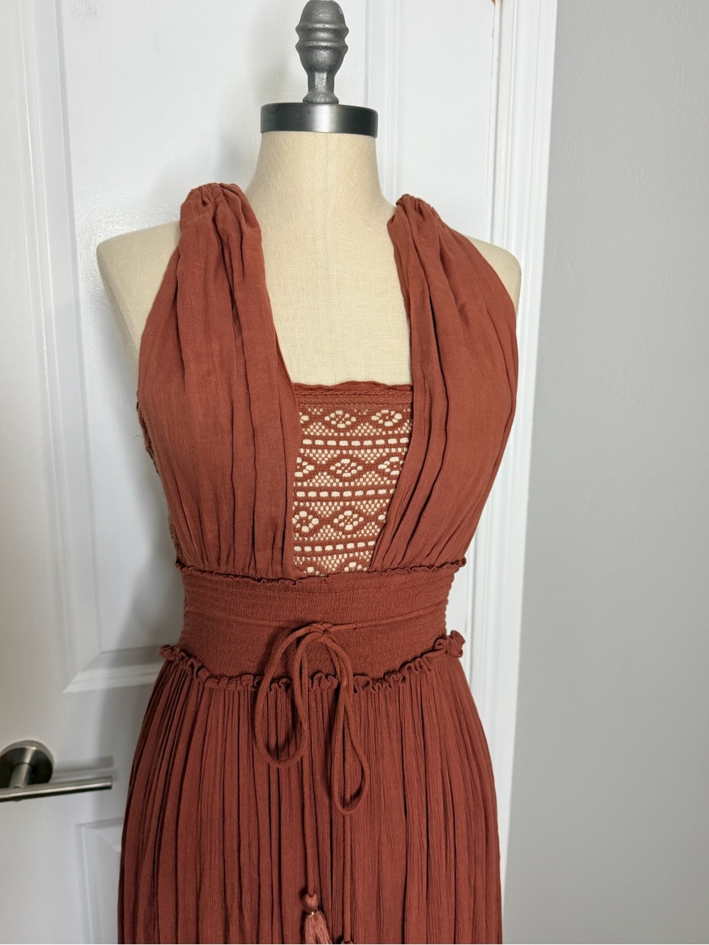 Free People Santa Maria Maxi Dress Crochet Size Medium Free-est Rust Brown - Picture 6 of 11